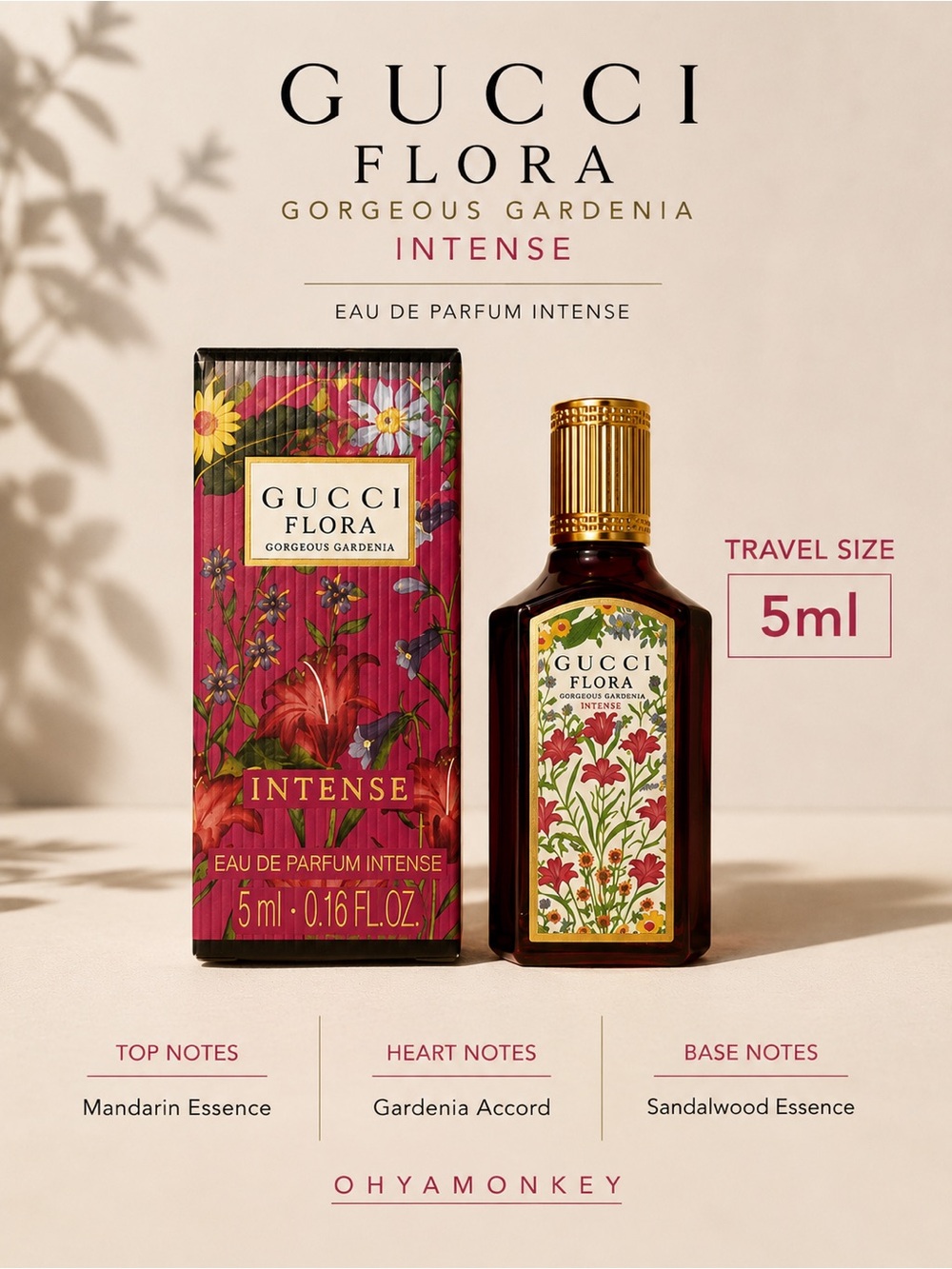 Gucci Flora Gorgeous Gardenia Intense Travel Size 5ml - Burgundy, Gold, Green